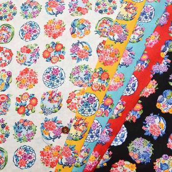 日本進口純棉紅型琉球花輪連衣裙襯衫手工拼布藝娃衣手作和風布料