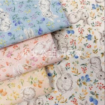日本進口純棉兔子與小花草連衣裙襯衫手工拼布藝娃衣書衣服裝布料