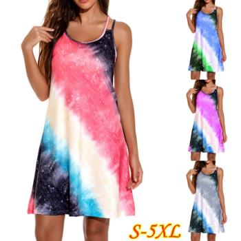A-Line Rainbow Print Casual Beach Dress彩虹印花 休閑 連衣