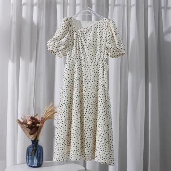 氣質連衣裙2022夏季新款法式泡泡袖長裙設計感小眾波點裙子 C952