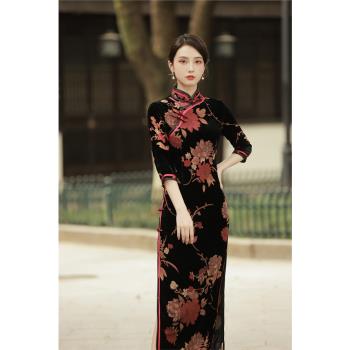 珍愛爛花雙層復古宴會長旗袍禮服