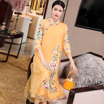 中國風復古刺繡改良版寬松連衣裙
