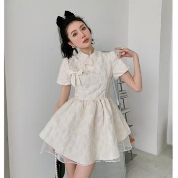 Tobaby新中式國風蝴蝶結公主風連衣裙女改良旗袍短裙生日小禮服夏