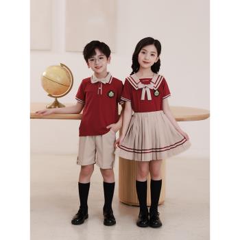 幼兒園園服畢業照服夏裝英倫風校服兒童合唱演出服小學生夏季班服
