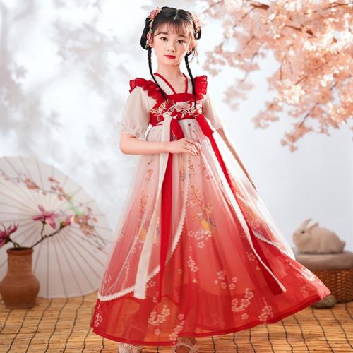 女童中國風短袖長裙朗誦比賽漢服