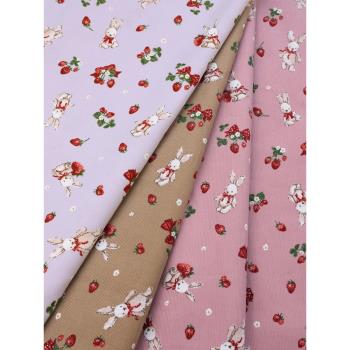 日本進口清原燈芯絨布料草莓兔子柔軟連衣裙純棉童裝外套服裝面料
