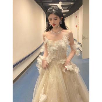 生日晚宴禮服裙女性感高階氣質年會主持人長裙名媛時尚蕾絲連衣裙