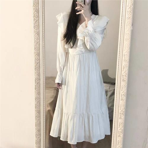 新款顯瘦荷葉邊白色仙女連衣裙