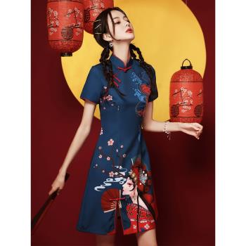 國潮旗袍2025年新款改良版中國風年輕款小個子短款炸街連衣裙女夏