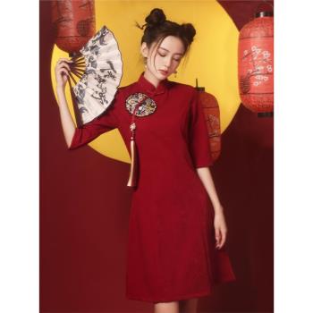 短款復古旗袍2025年新款改良版連衣裙年輕款女氣質夏季蝕骨民國風