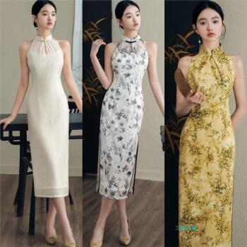 新中式改良旗袍女2024新款晨袍復古日常優雅氣質無袖連衣裙中長款