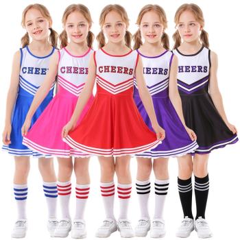 分碼兒童啦啦隊服 CHEERS無袖足球寶貝拉拉隊親子裝 運動連衣裙