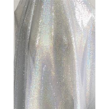鐳射色亮片網紗刺繡蕾絲面料婚紗禮服連衣裙服裝布料手工DIY