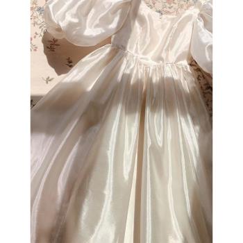在逃公主法式白色裙子浪漫古著vintage裙超仙森系泡泡袖連衣裙夏