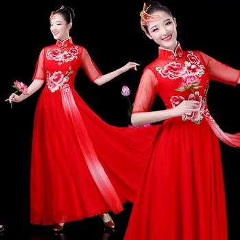 大合唱服裝中國風現代開場舞長裙