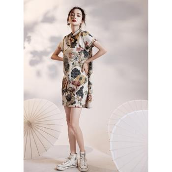 國潮改良旗袍少女2025年新款夏季年輕款寬松大碼中國風短款連衣裙