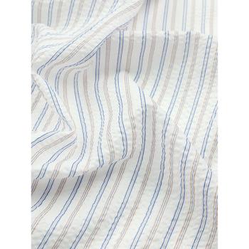 日本布小紋工房進口連衣裙80支純棉布料藍咖條紋舒適柔軟夏季面料