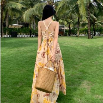 海南三亞拍照度假泰國露背沙灘裙