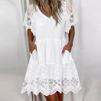 Embroidered Lace Mesh Party Dress Ladies Casual Summe 連衣裙