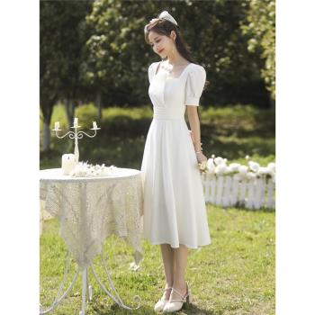 領證白色小禮服平時可穿冬季登記小白裙宴會法式輕婚紗訂婚連衣裙