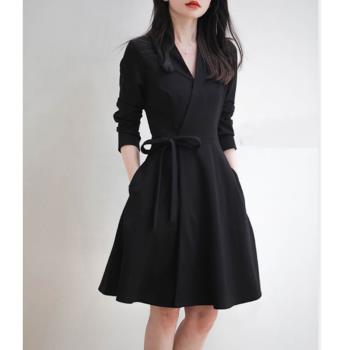 外貿女裝剪標大牌法式小黑連衣裙