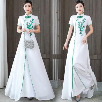 2025新款宴會禮服平時可穿改良旗袍仙氣飄逸中式連衣裙繡花氣質