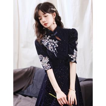 中式晚禮服女2025新款高階復古宴會氣質主持人連衣裙合唱演出服