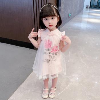 夏季小飛袖中國風兒童公主裙旗袍