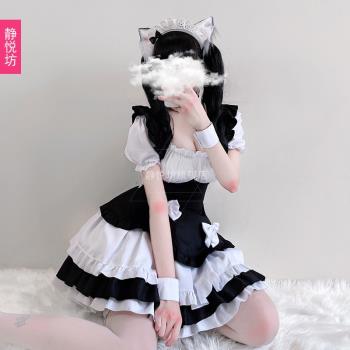 黑白色性感女仆裝女傭裝Lolita連衣裙貓咪裝cosplay游戲扮演制服