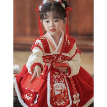 【迎喜】兒童漢服連衣裙冬季新款女寶寶兔年拜年服中國風寶寶唐裝