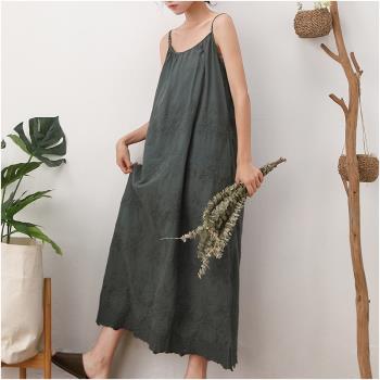 solid colo dres embroidered loose lo dress連衣裙刺繡寬松長裙