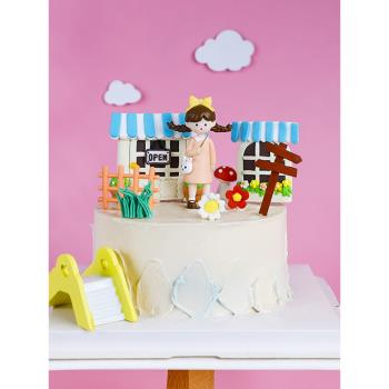 烘焙蛋糕裝飾連衣裙雙馬尾娜娜女孩玩偶擺件小清新商業店軟陶插件