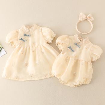 嬰兒夏裝衣服薄款新生女寶寶連體衣滿月哈衣中國風包屁衣夏連衣裙