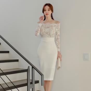 新款韓版一字領顯瘦修身連衣裙