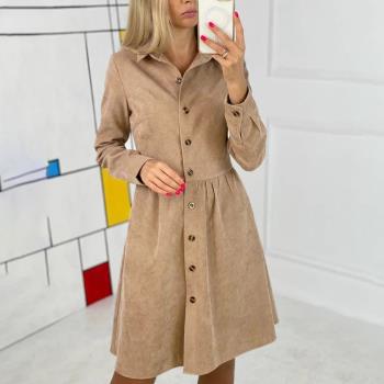 gle-breasted Corduroy Casual Office Lady Knee-length Dresses