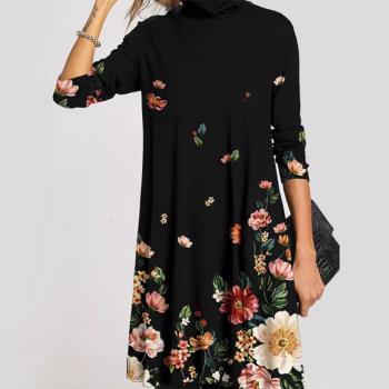 Casual T shirt Dress Plus Size Vintage Warm Print Dresses
