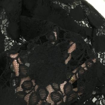 進口微彈復古 黑色純棉花朵蕾絲布料 披肩禮服連衣裙DIY服裝面料