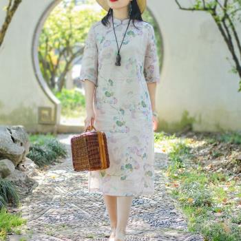 中國風改良版連衣裙寬松苧麻夏裝
