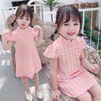 裙子夏天中國風短袖蕾絲女童旗袍