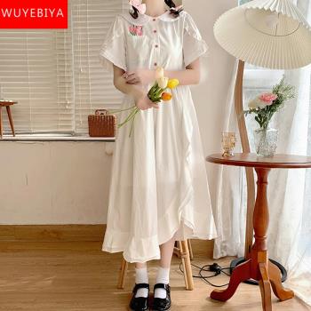 娃娃領連衣裙少女生夏裝2023新款初中高中學生甜美日系白色長裙子