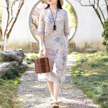 中國風苧麻連衣裙夏季新款旗袍