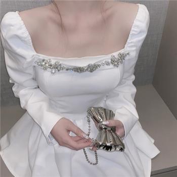 方領水鉆a字短款公主禮服仙女裙