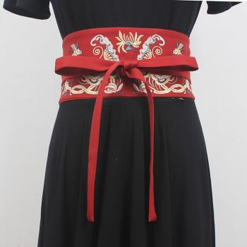 女漢服紅色中式復古皮帶配飾腰封