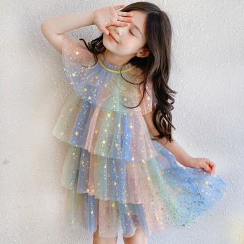 夏季洋氣蕾絲短袖女寶寶連衣裙
