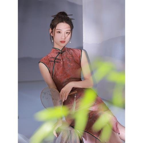 改良旗袍2025年新款夏季年輕款氣質高端名媛連衣裙紅色無袖新中式