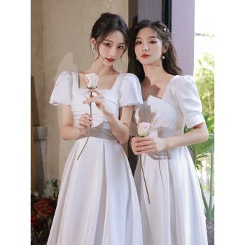 白色伴娘服高級小眾2025新款夏季姐妹團禮服平時可穿領證連衣裙女