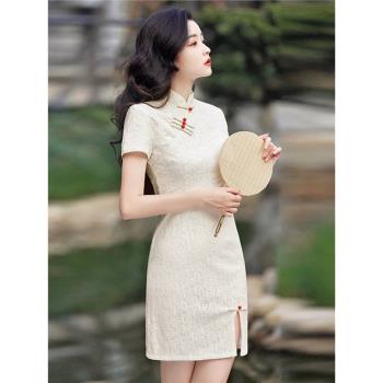 名麗2023新款復古年輕中式民國風蕾絲旗袍改良高級感夏季女連衣裙
