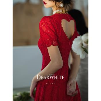 親愛的白《曖昧的愛麗絲》紅色連衣裙新娘敬酒服蕾絲訂婚禮服婚紗
