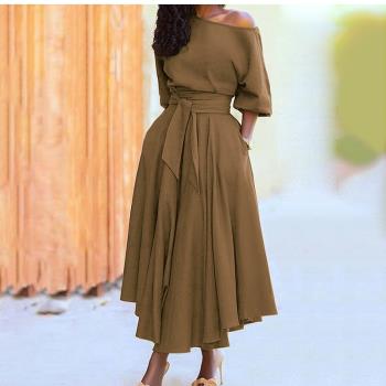 2022 Black Lace Up Elegant Maxi Dresses For Women Robe Femme