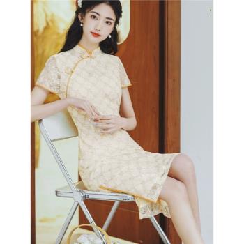 年輕款中國風復古日常連衣裙蕾絲